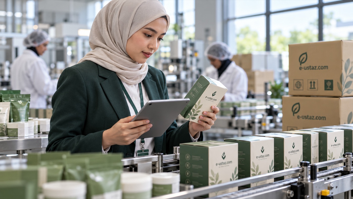 E-USTAZ inspector checking packaged products on the production line