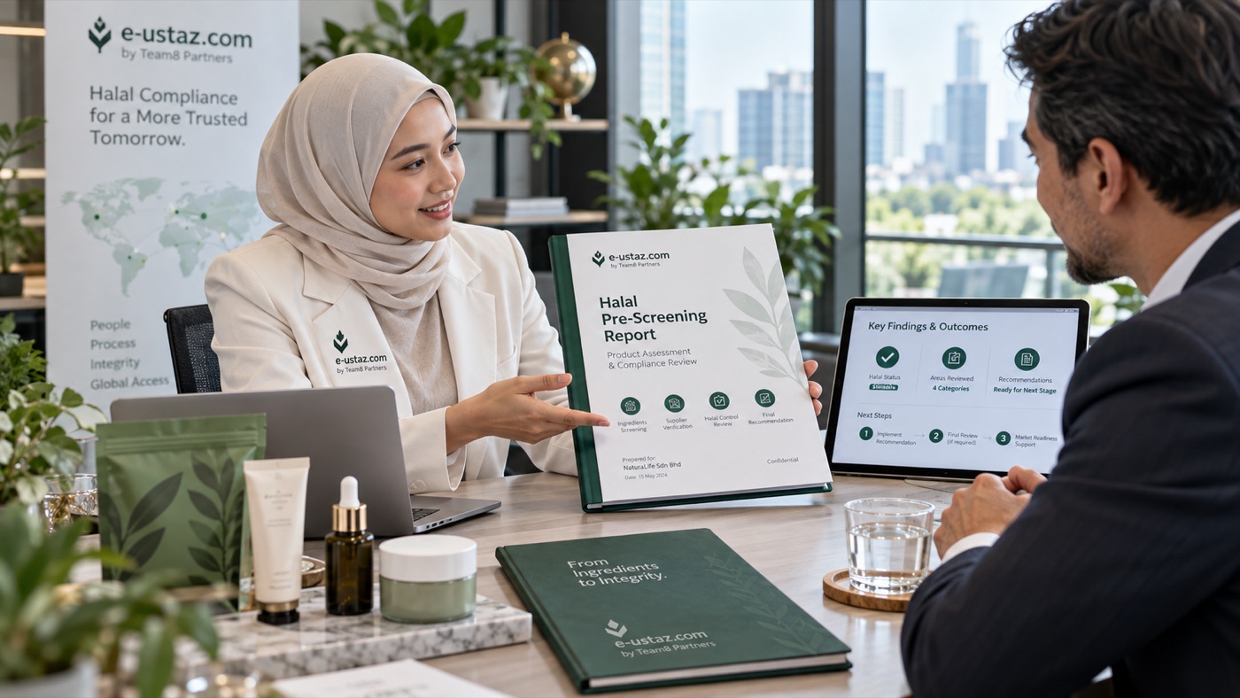 E-USTAZ consultant presenting the pre-screening report to a client